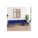 6 Piece Brown Garden Lounge Set Poly Rattan With Dark Blue Cushions