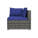 6 Piece Brown Garden Lounge Set Poly Rattan With Dark Blue Cushions