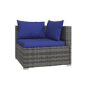 6 Piece Brown Garden Lounge Set Poly Rattan With Dark Blue Cushions