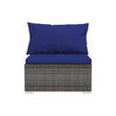 6 Piece Brown Garden Lounge Set Poly Rattan With Dark Blue Cushions
