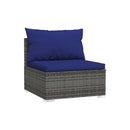 6 Piece Brown Garden Lounge Set Poly Rattan With Dark Blue Cushions