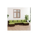 6 Piece Brown Garden Lounge Set Poly Rattan With Fabric Cushions