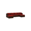 6 Piece Brown Garden Lounge Set Poly Rattan With Fabric Cushions