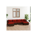 6 Piece Brown Garden Lounge Set Poly Rattan With Fabric Cushions