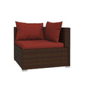 6 Piece Brown Garden Lounge Set Poly Rattan With Fabric Cushions