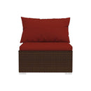 6 Piece Brown Garden Lounge Set Poly Rattan With Fabric Cushions