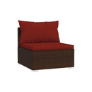 6 Piece Brown Garden Lounge Set Poly Rattan With Fabric Cushions