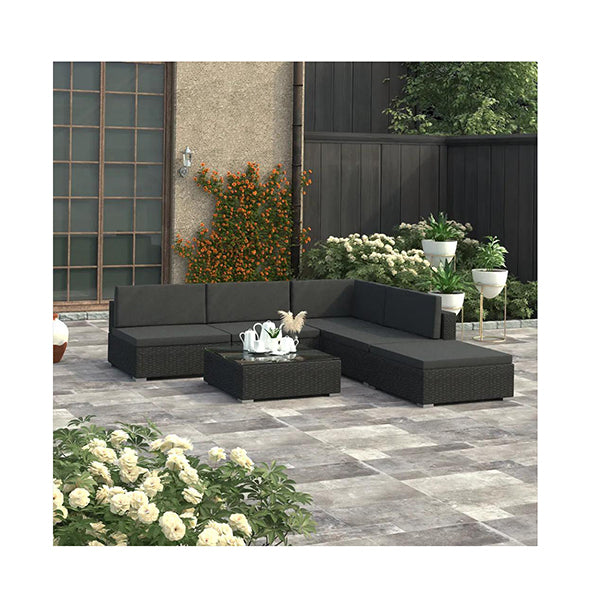 6 Piece Garden Lounge Set Black With Cushions Poly Rattan