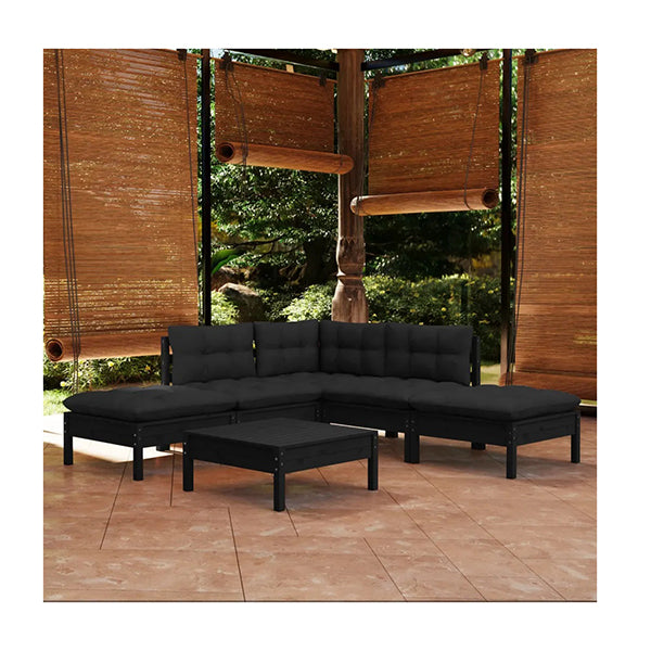 6 Piece Garden Lounge Set With Cushions Black Pinewood