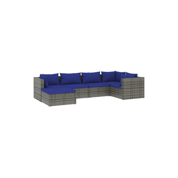 6 Piece Garden Lounge Set With Dark Blue Cushions Brown Poly Rattan