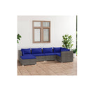 6 Piece Garden Lounge Set With Dark Blue Cushions Brown Poly Rattan