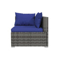 6 Piece Garden Lounge Set With Dark Blue Cushions Brown Poly Rattan