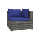 6 Piece Garden Lounge Set With Dark Blue Cushions Brown Poly Rattan