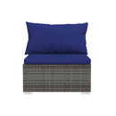 6 Piece Garden Lounge Set With Dark Blue Cushions Brown Poly Rattan