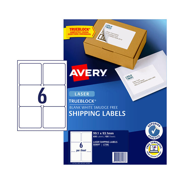 Avery Laser Label Shipping L7166 6Up Pack Of 100