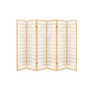 6 Panel Room Divider Screen Foldable Pine Wood Stand Natural