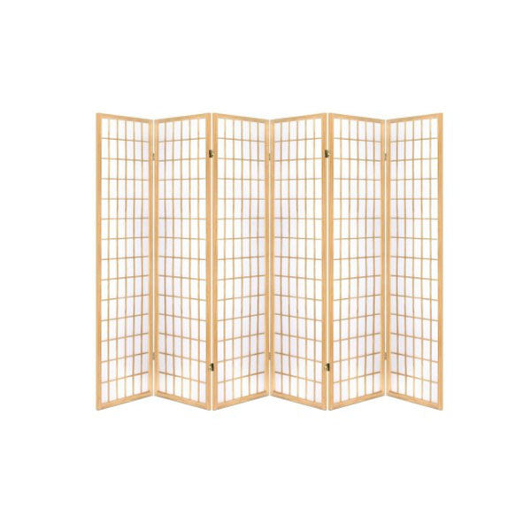 6 Panel Room Divider Screen Foldable Pine Wood Stand Natural