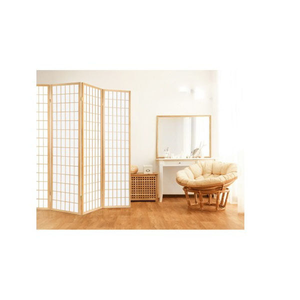 6 Panel Room Divider Screen Foldable Pine Wood Stand Natural