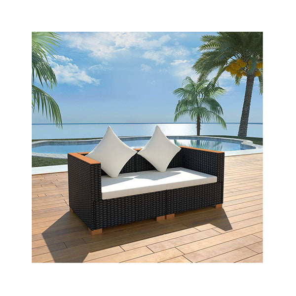 Garden Sofa Set Poly Rattan Wpc Top Black