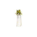 70Cm Gold Metal Plant Stand With White Flower Pot Holder Corner Rack