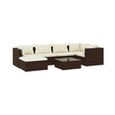 7 Pcs Garden Lounge With Cushions Poly Rattan Brown