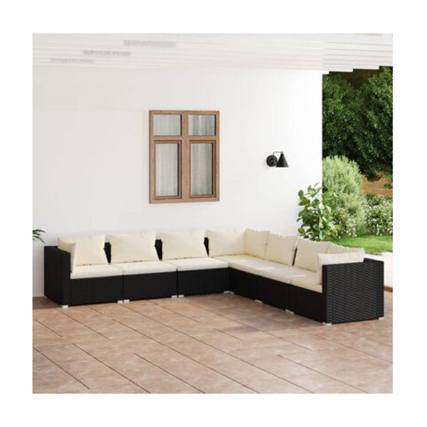 7 Pcs Outdoor Lounge With Cushions Poly Rattan Black