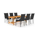 7 Piece Garden Dining Set Black