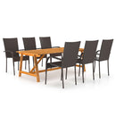 7 Piece Garden Dining Set Brown