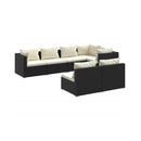 7 Piece Black Poly Rattan Garden Lounge Set With Cushions