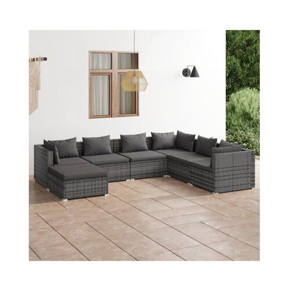 Garden Lounge Set 7 Piece Grey Poly Rattan With Cushions