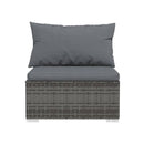 7 Piece Garden Lounge Set Grey Poly Rattan With Cushions
