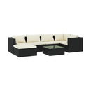 7 Piece Garden Sofa Set With Cushions Poly Rattan Black