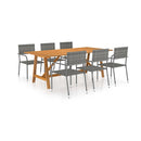 7 Piece Grey Garden Dining Set Solid Acacia Wood