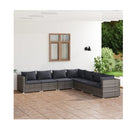 7 Pieces Patio Living Room Set Poly Rattan Grey