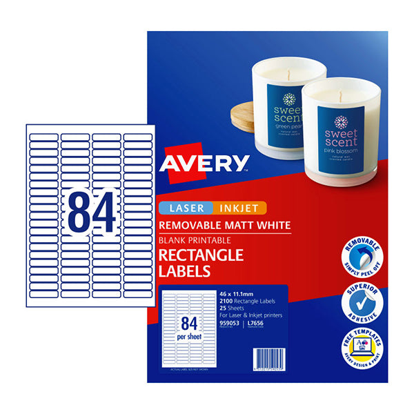Avery Label Removable L7656Rev 84Up Pack Of 25