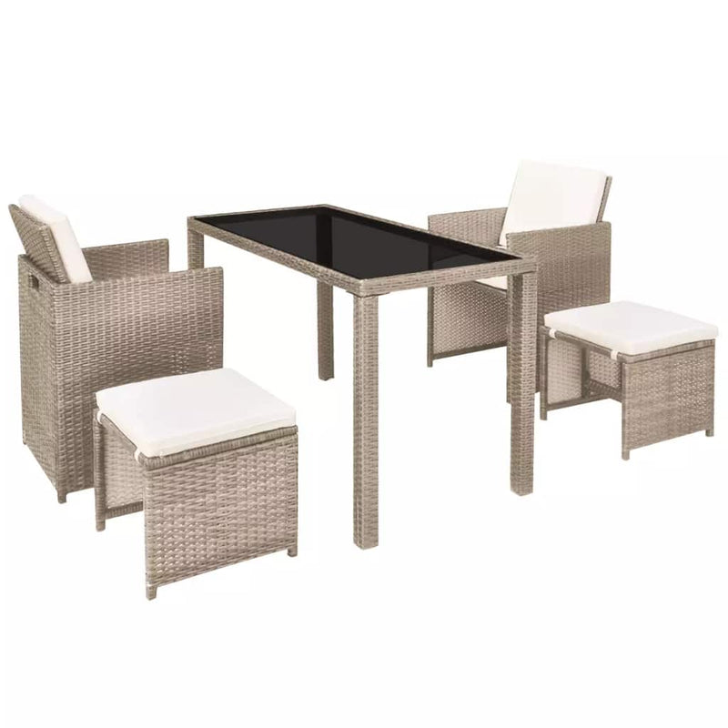 Outdoor Dining Set 11 Pieces Grey/Beige Poly Rattan