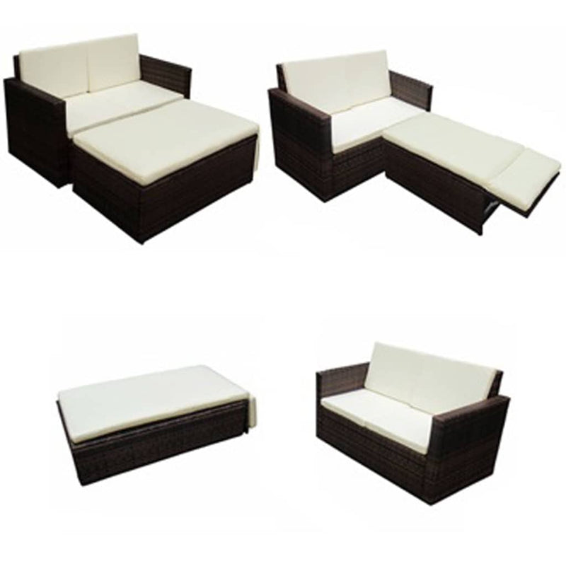 Garden Sofa Set Poly Rattan Brown Seven Pieces