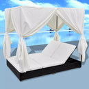 Sunlounger With Curtains Poly Rattan Black