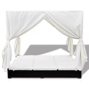 Sunlounger With Curtains Poly Rattan Black