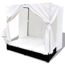Sunlounger With Curtains Poly Rattan Black