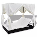 Sunlounger With Curtains Poly Rattan Black