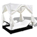 Sunlounger With Curtains Poly Rattan Black