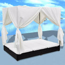 Sunlounger With Curtains Poly Rattan Black