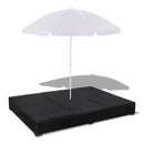 Sunlounger With Umbrella Poly Rattan Black