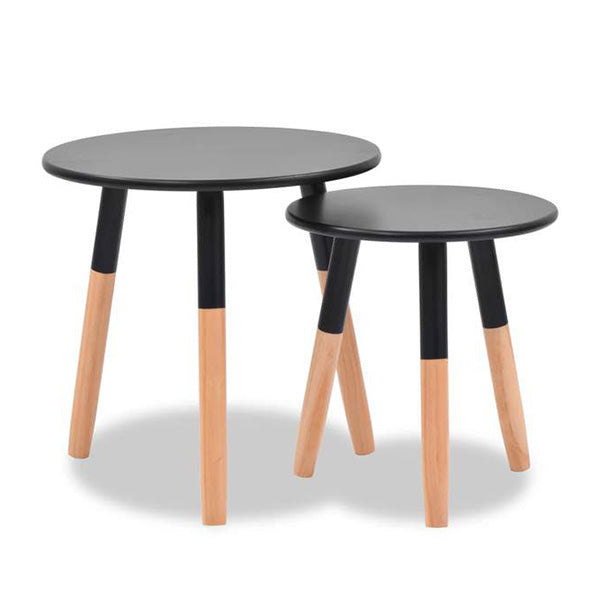 Side Table Set Solid Pinewood Black 2 Pieces