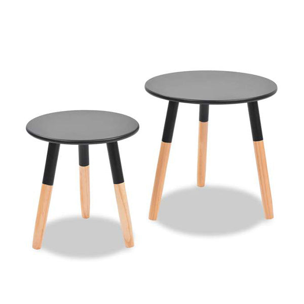 Side Table Set Solid Pinewood Black 2 Pieces