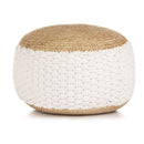 Woven Knitted Pouffe Jute Cotton 50x35 cm White