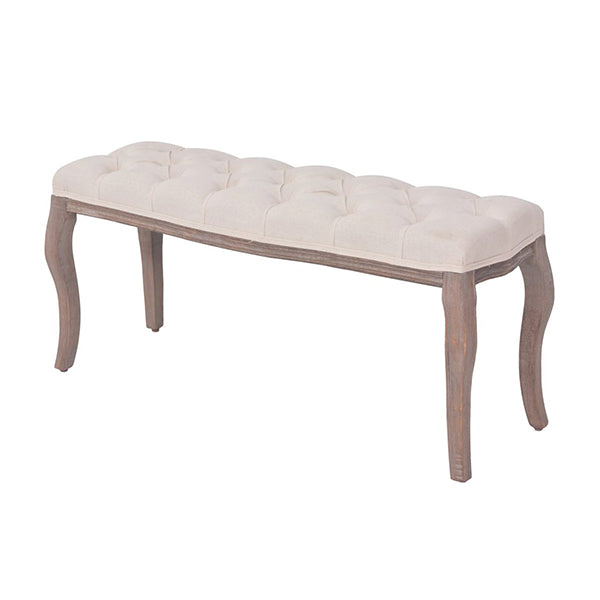 Bench Linen Solid Wood 110 X 38 X 48 Cm Cream White