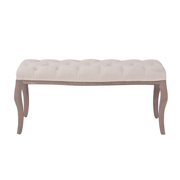 Bench Linen Solid Wood 110 X 38 X 48 Cm Cream White