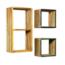 Wall Shelf Set 3 Pcs Multicolour Solid Reclaimed Teak
